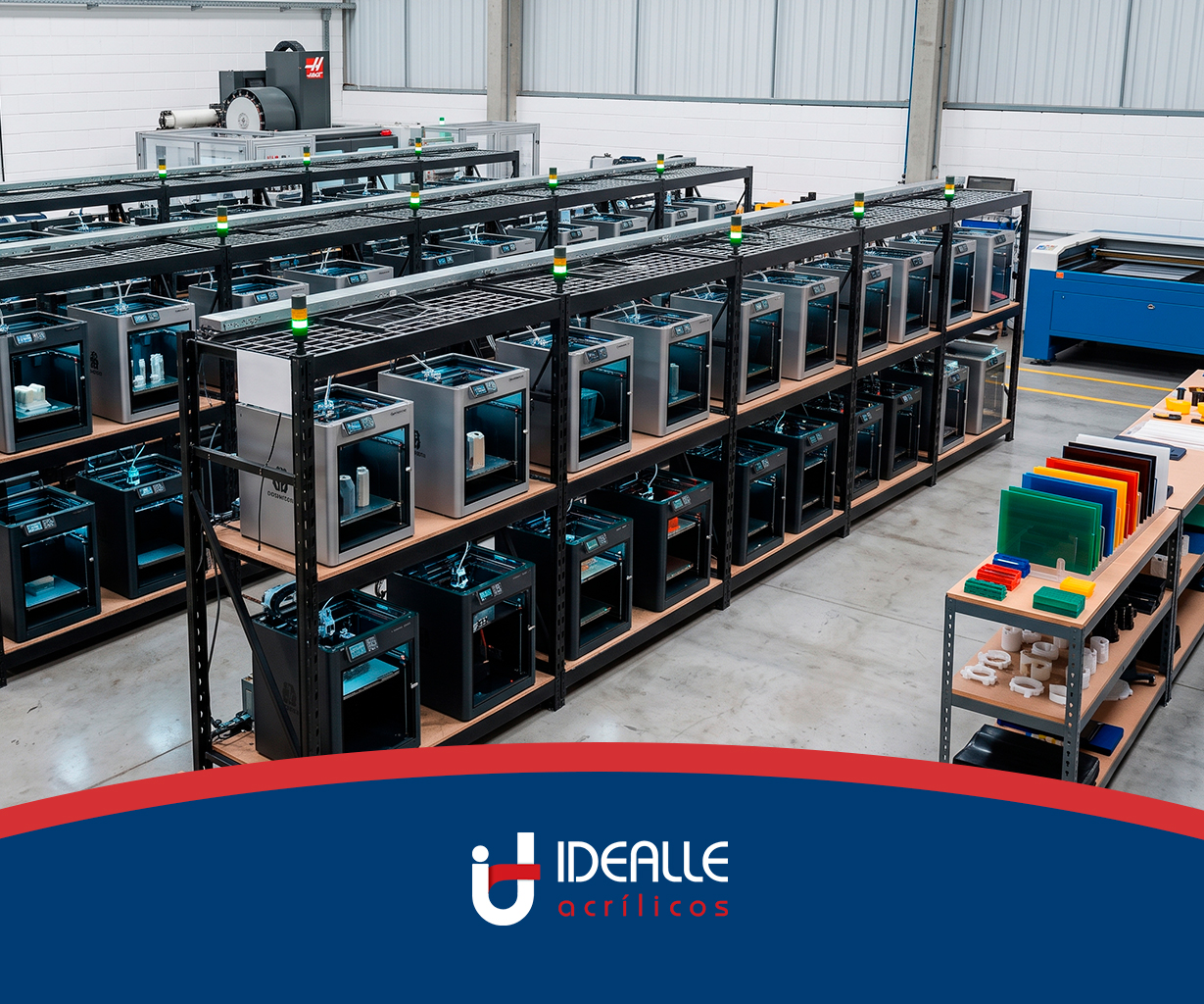 Parque de impressoras 3D industriais em operação